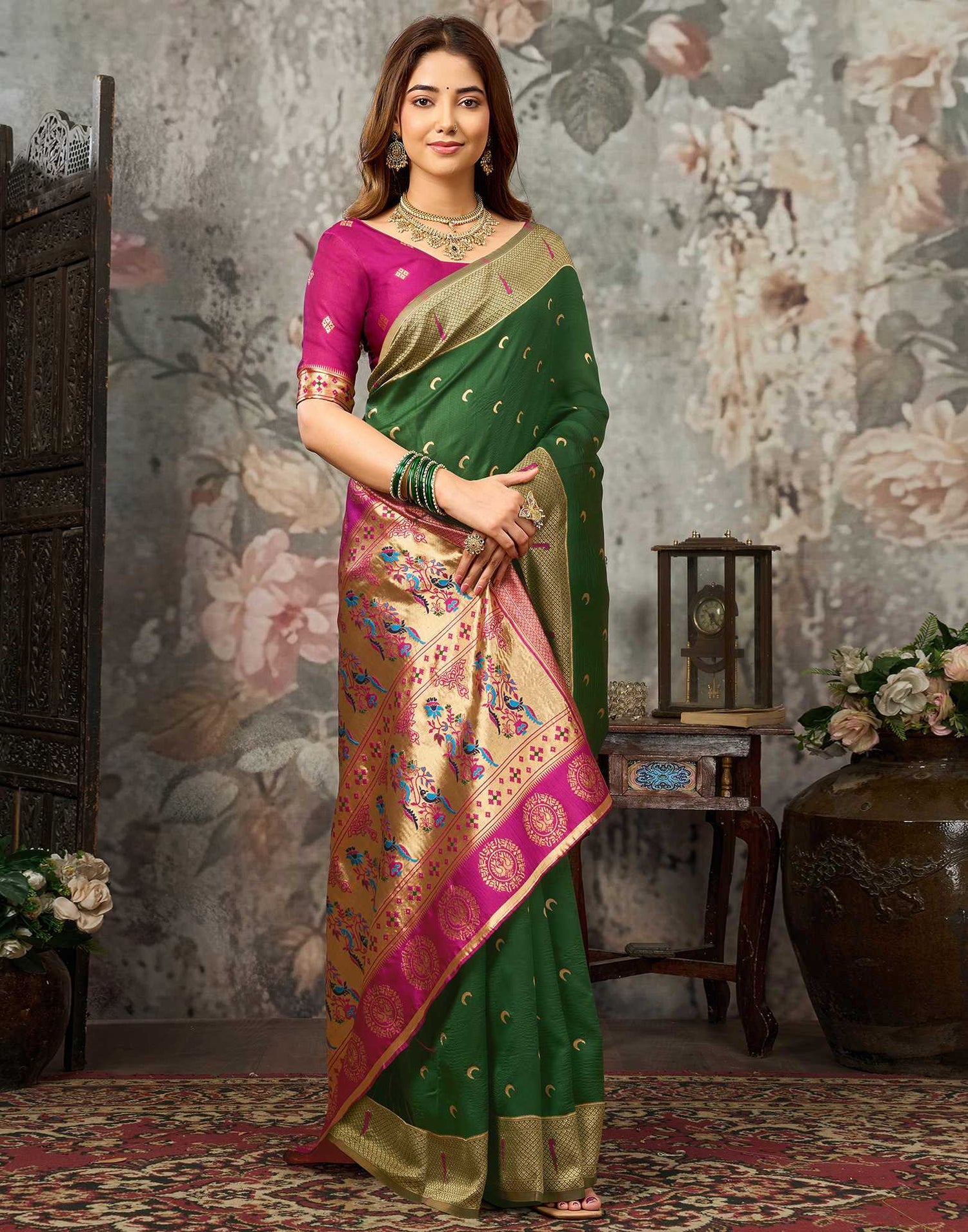Dark Green Silk Woven Paithani Saree