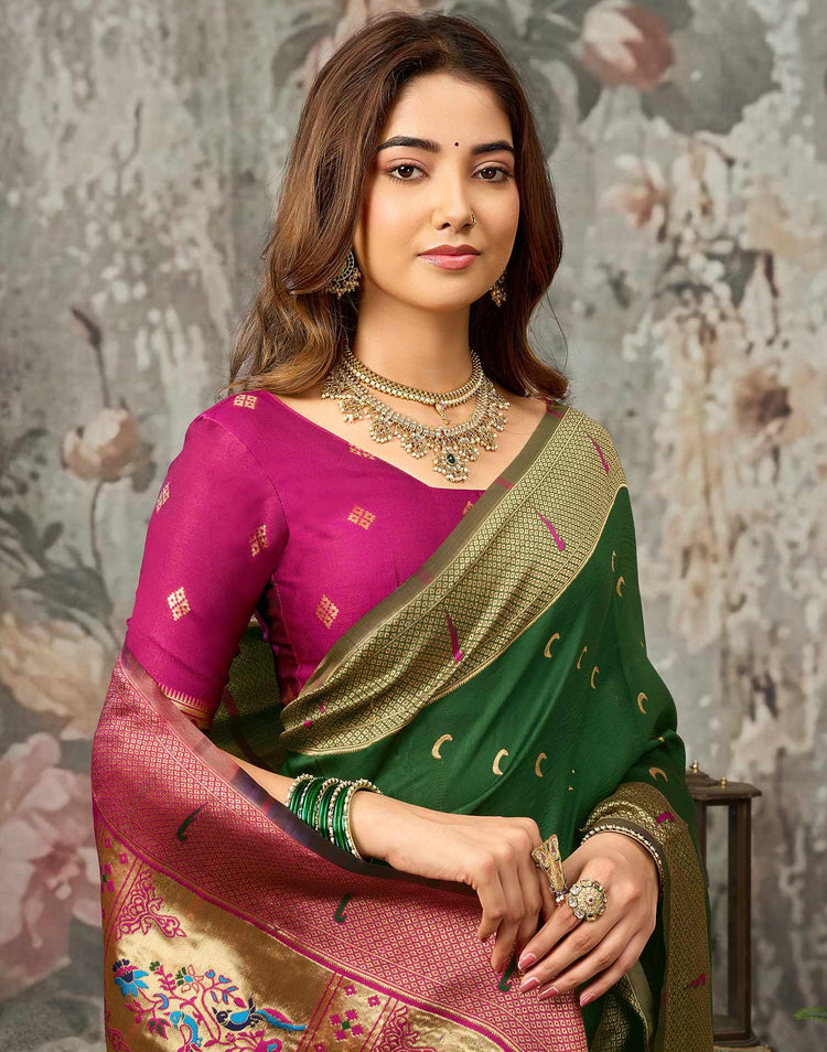 Dark Green Silk Woven Paithani Saree