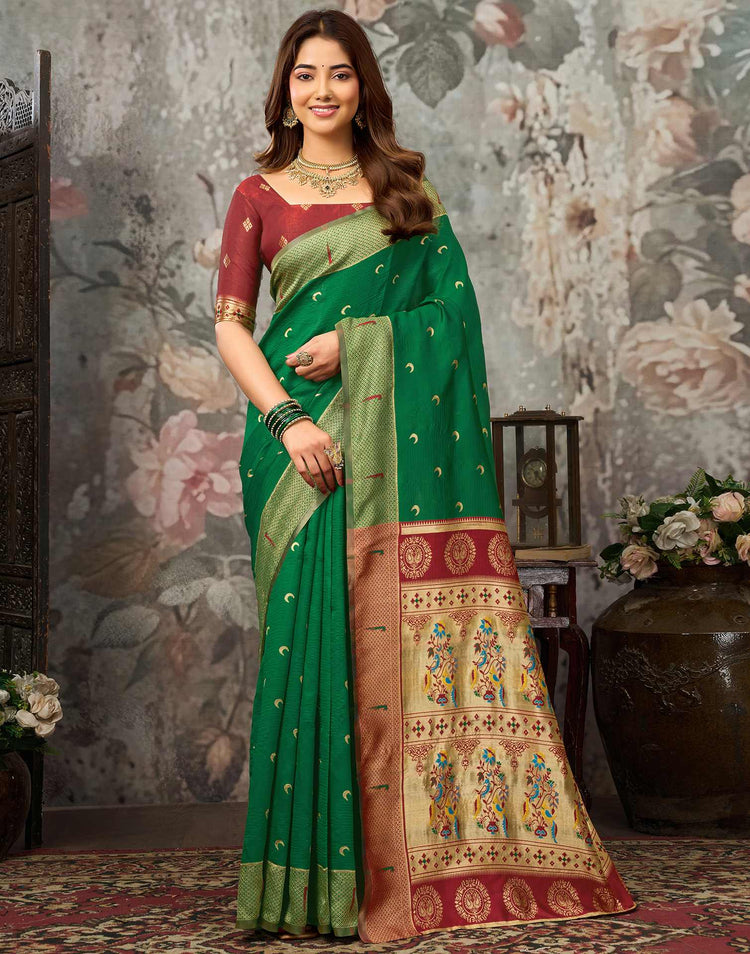 Dark Green Silk Woven Paithani Saree