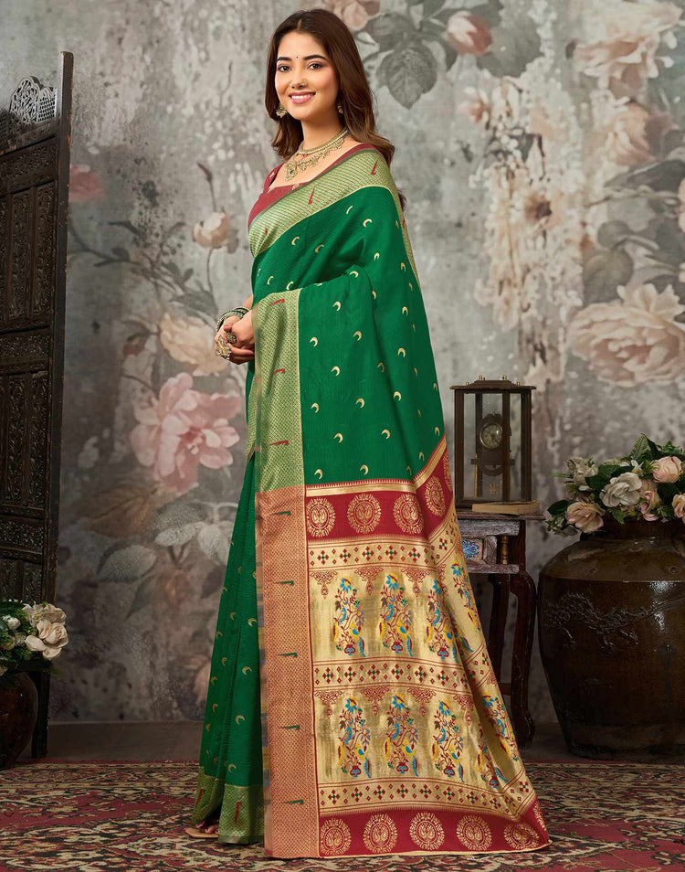 Dark Green Silk Woven Paithani Saree