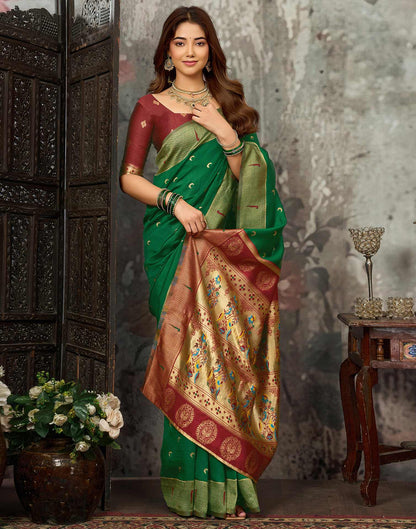 Dark Green Silk Woven Paithani Saree