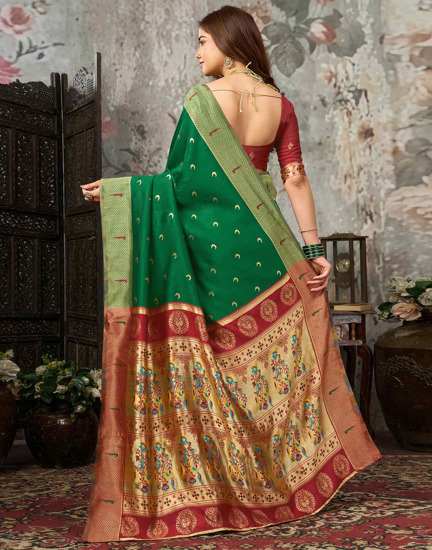 Dark Green Silk Woven Paithani Saree