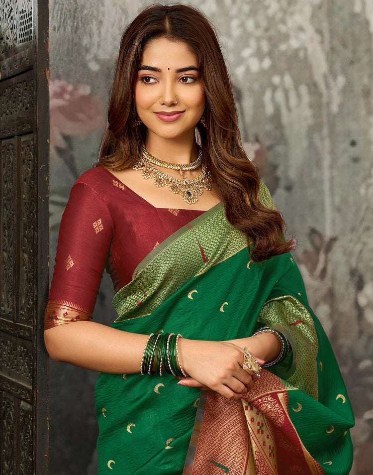 Dark Green Silk Woven Paithani Saree