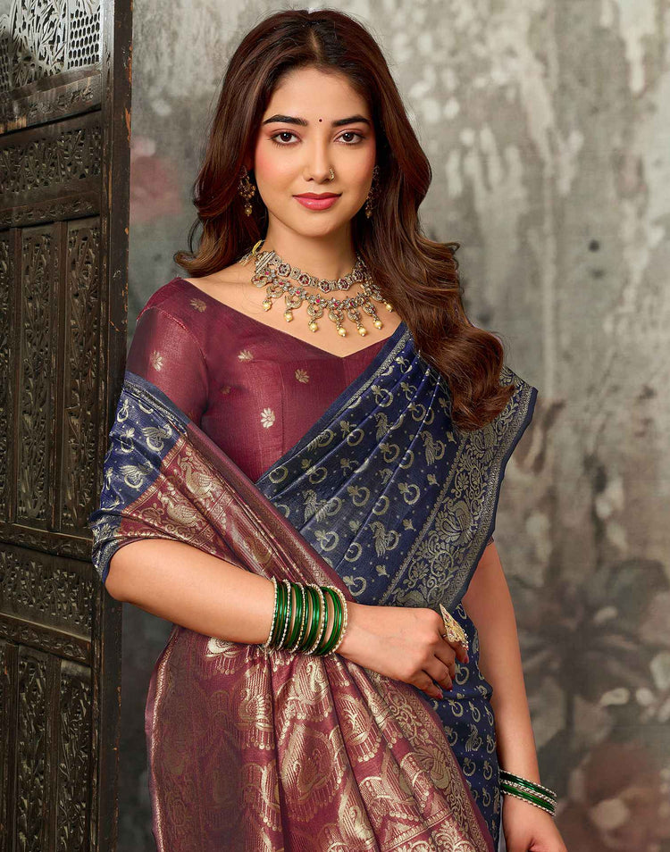 Navy Blue Silk Woven Banarasi Saree