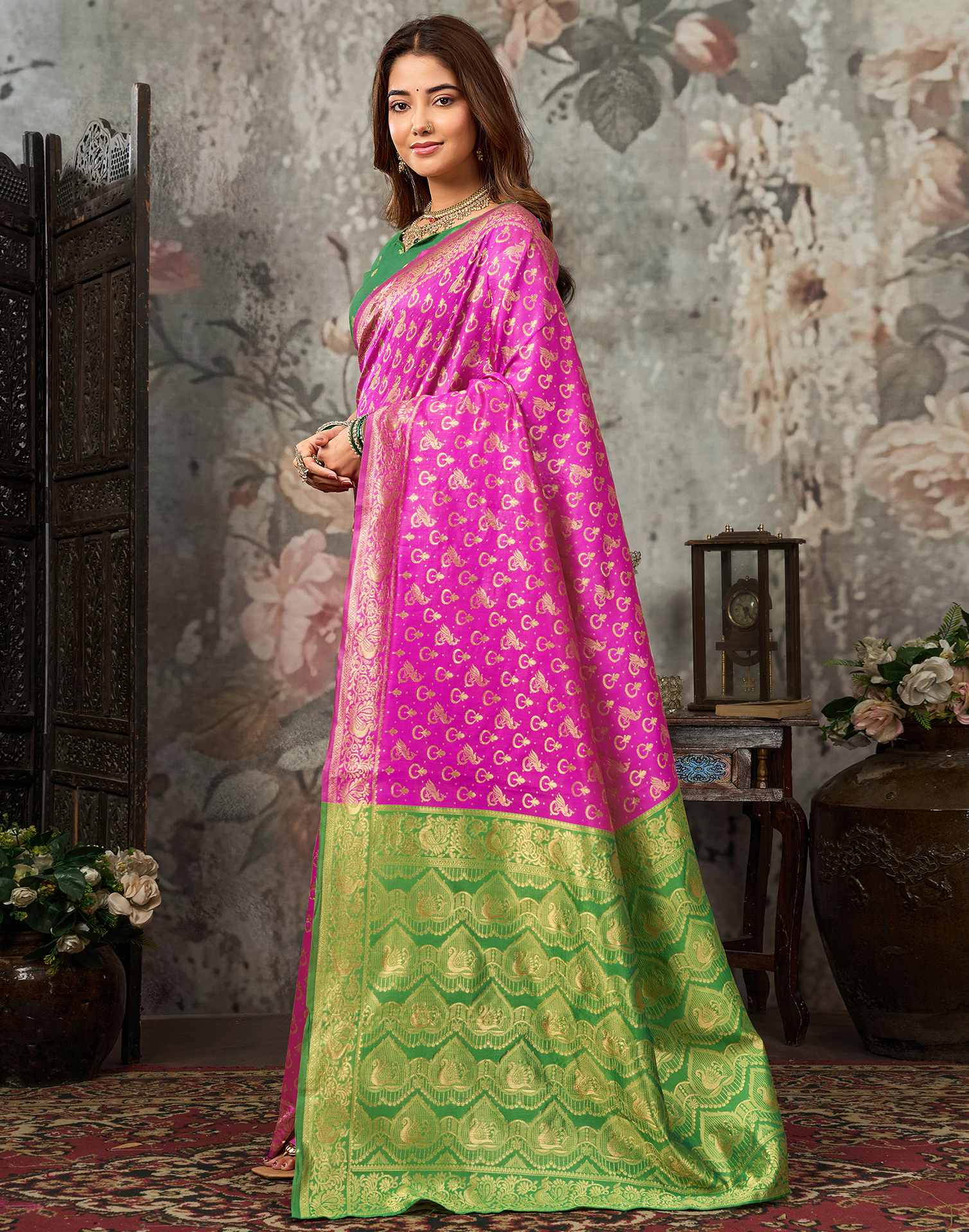 Dark Pink Silk Woven Patola Saree