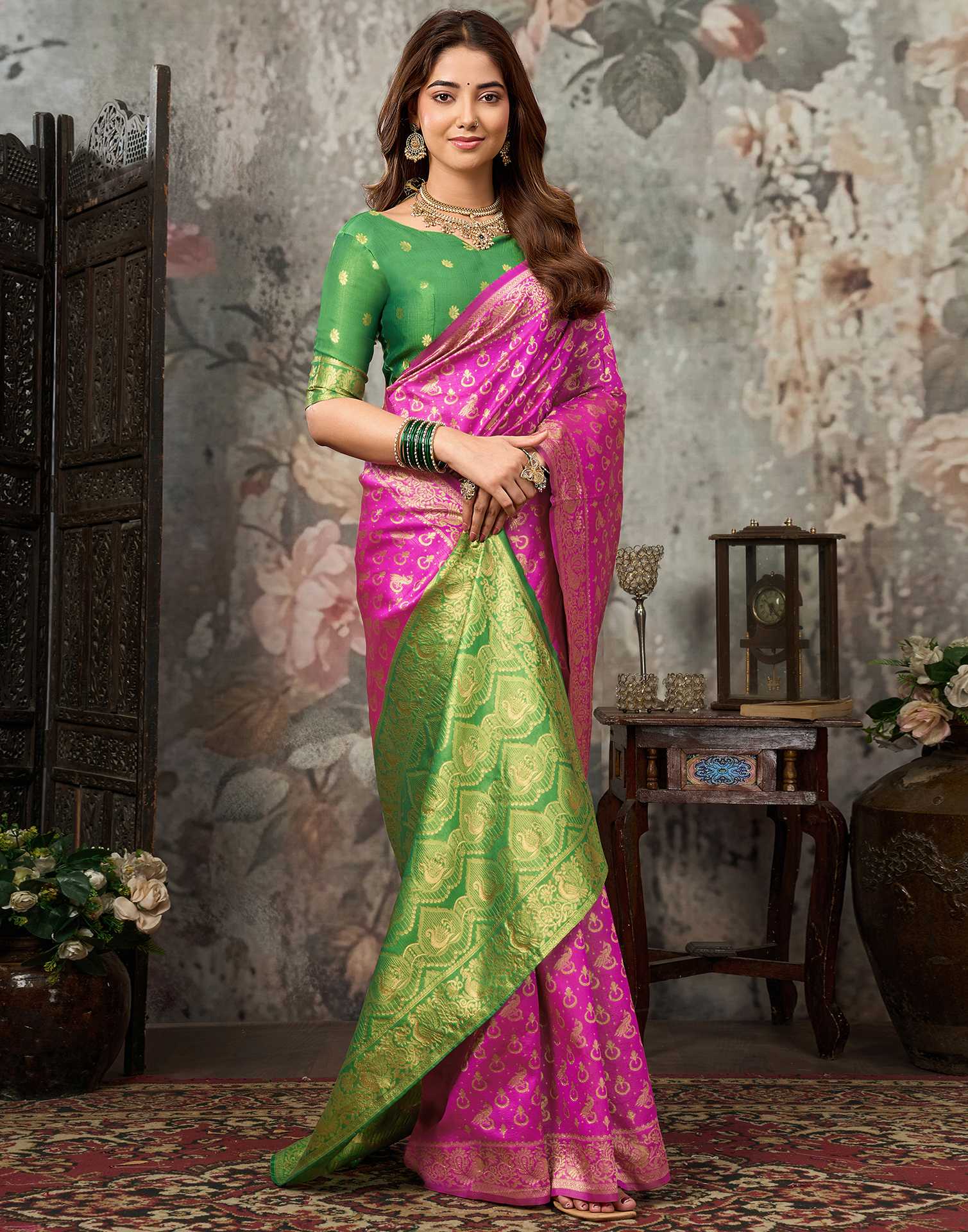 Dark Pink Silk Woven Patola Saree