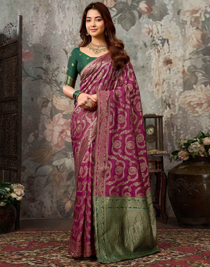 Magenta Silk Woven Banarasi Saree