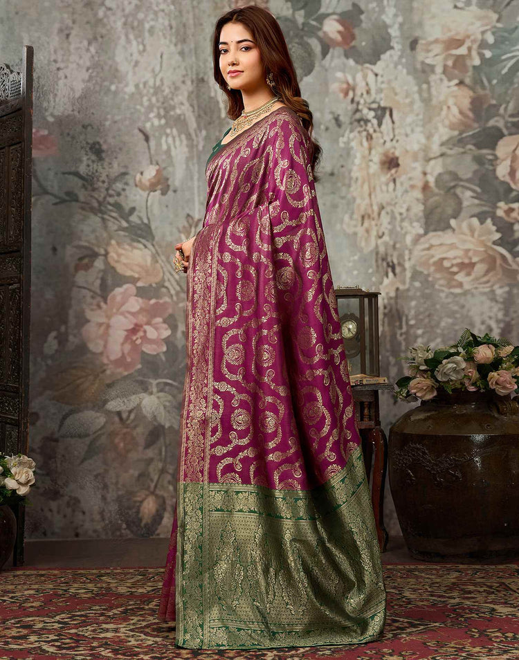 Magenta Silk Woven Banarasi Saree