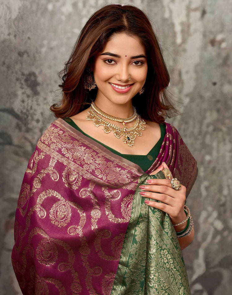 Magenta Silk Woven Banarasi Saree
