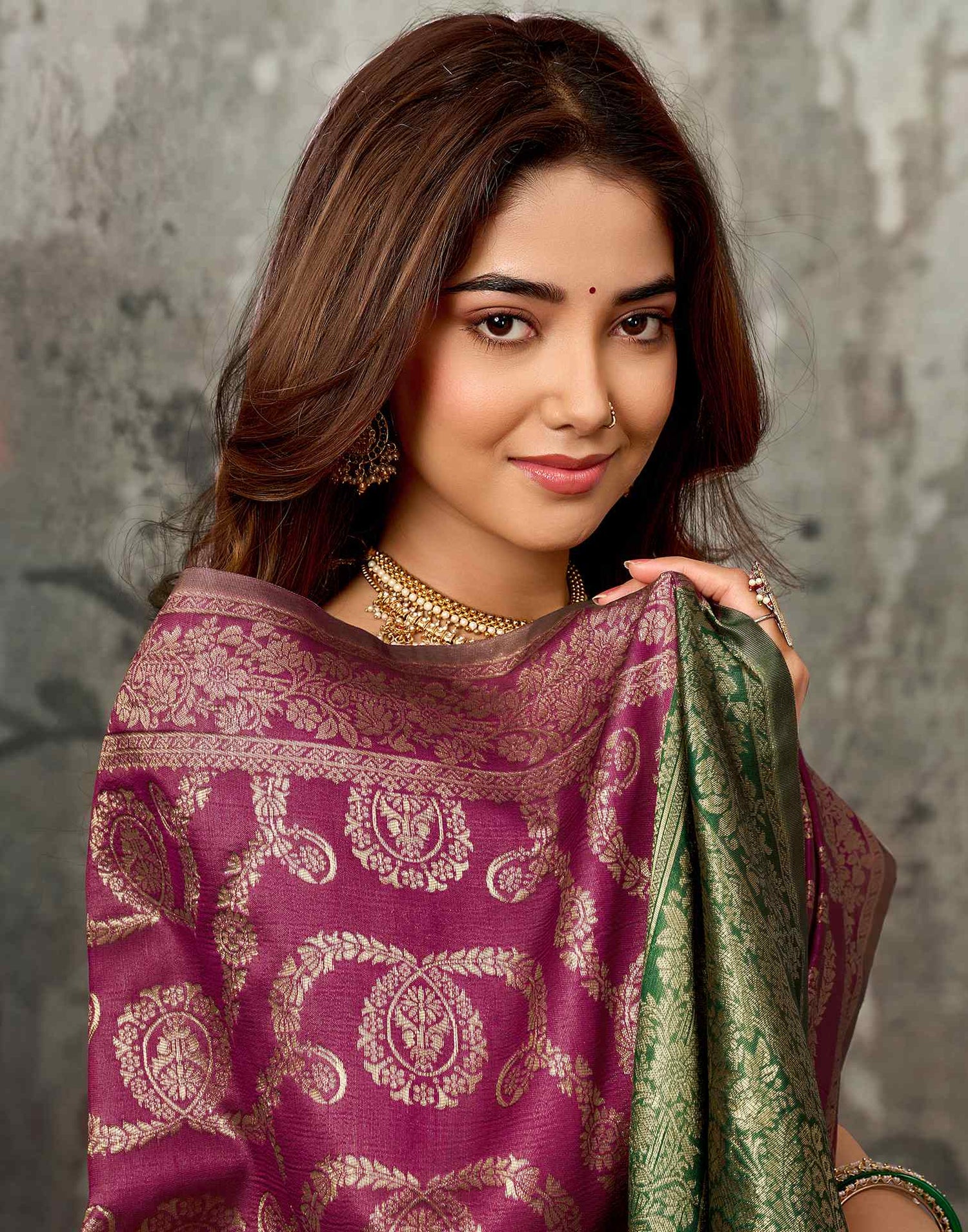 Magenta Silk Woven Banarasi Saree
