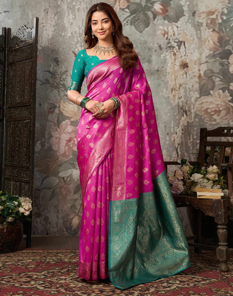 Rani Pink Silk Woven Banarasi Saree