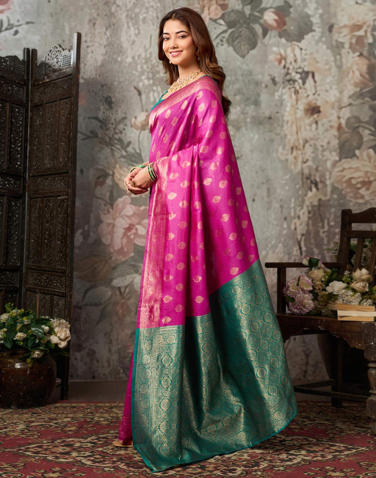 Rani Pink Silk Woven Banarasi Saree