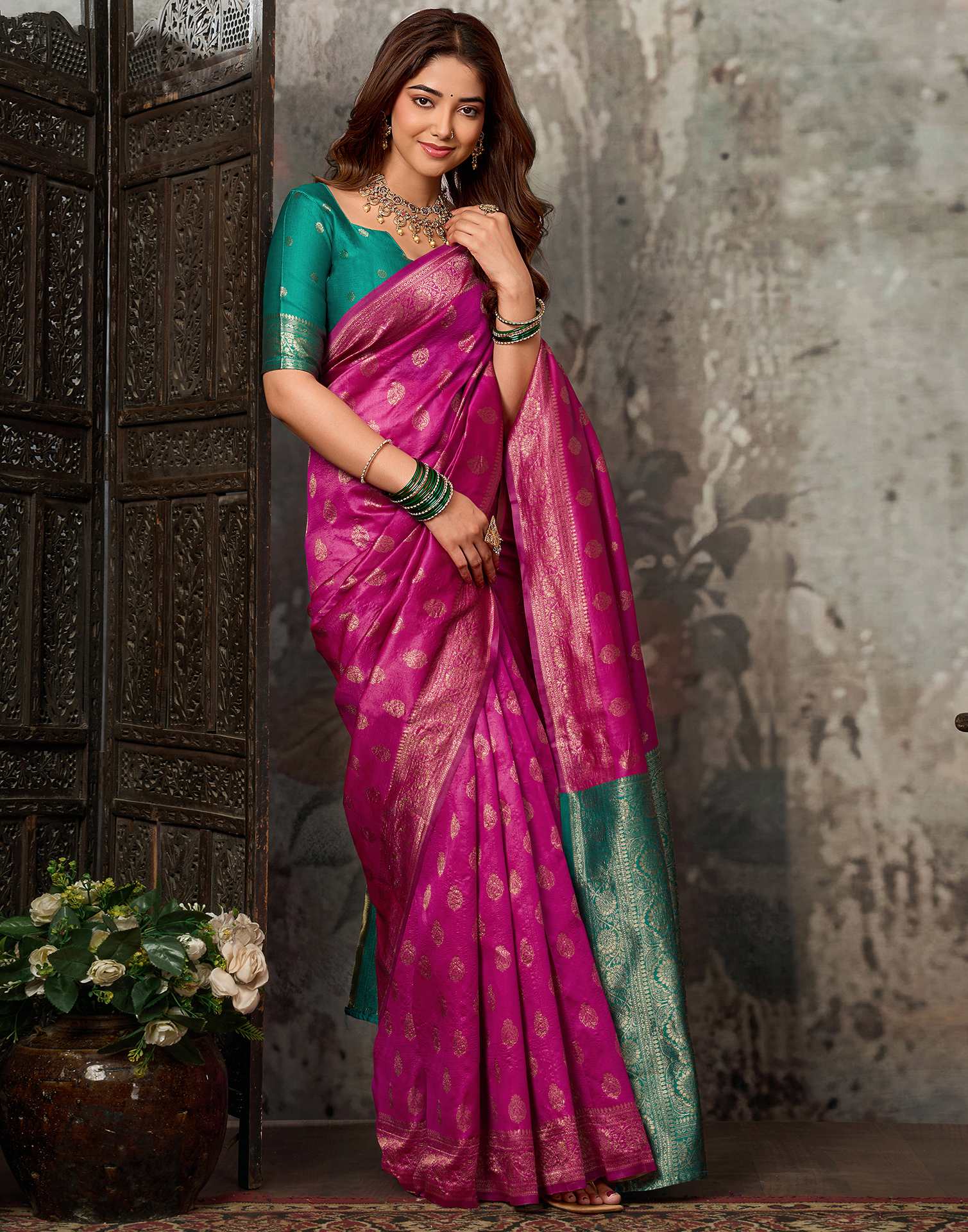 Rani Pink Silk Woven Banarasi Saree