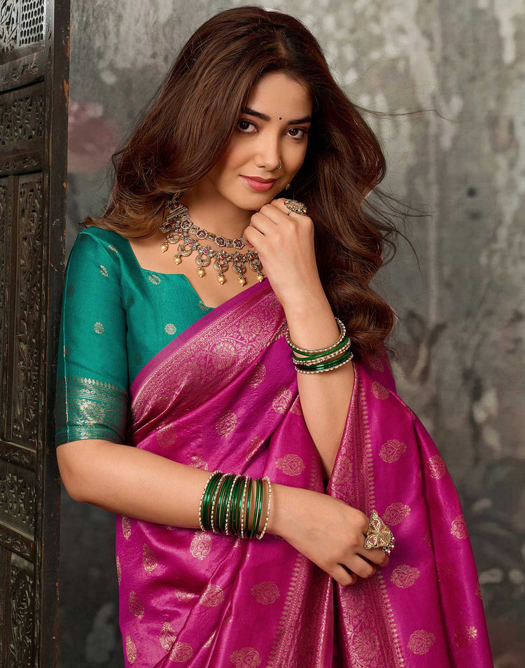 Rani Pink Silk Woven Banarasi Saree