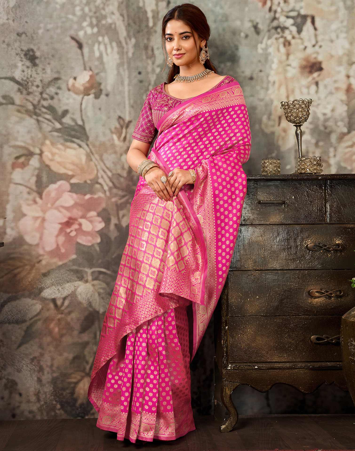 Rani Pink Silk Woven Banarasi Saree