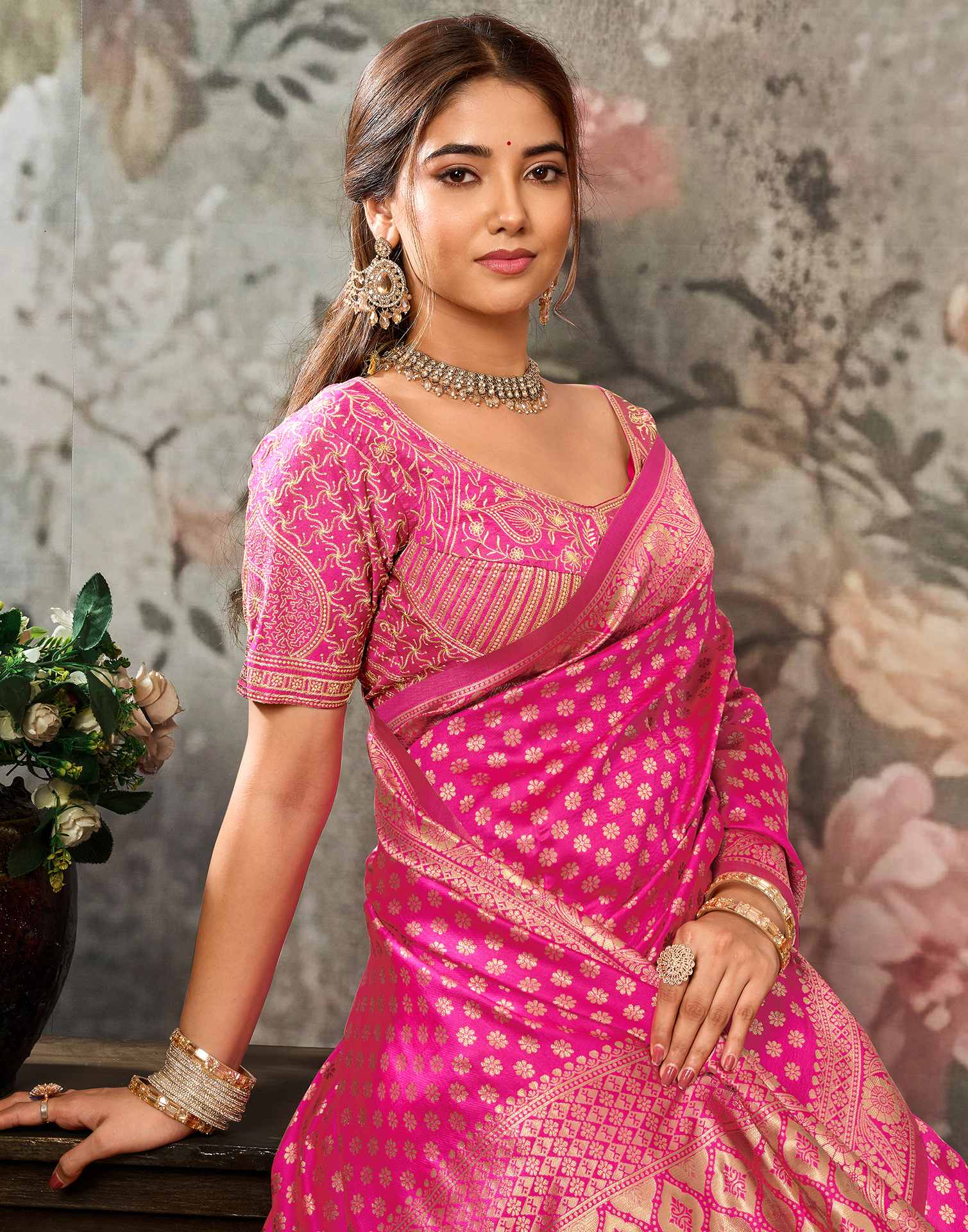 Rani Pink Silk Woven Banarasi Saree