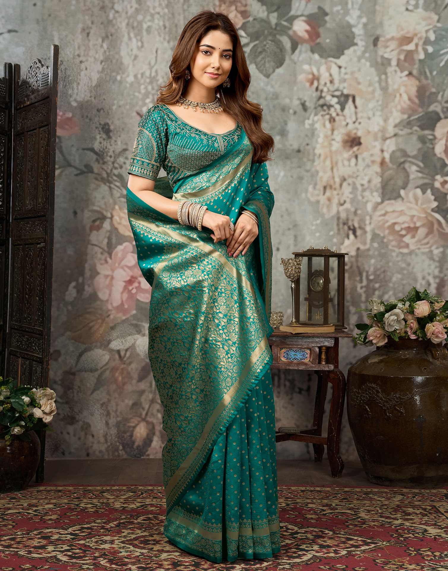 Teal Green Silk Woven Banarasi Saree