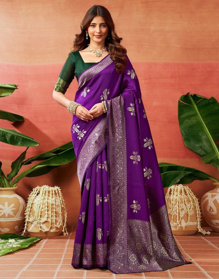 Dark Purple Silk Woven Banarasi Saree