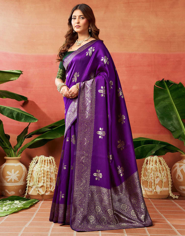 Dark Purple Silk Woven Banarasi Saree
