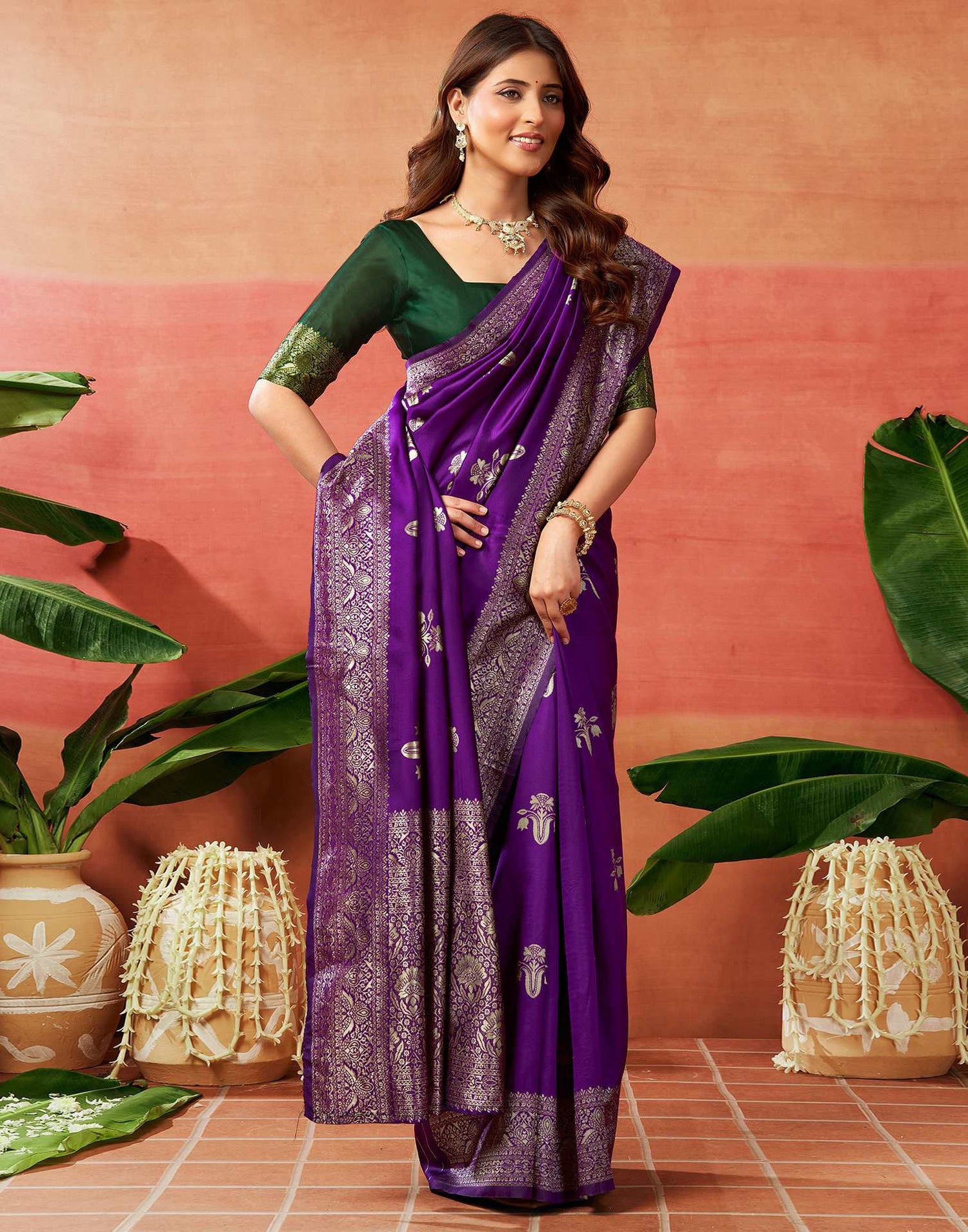 Dark Purple Silk Woven Banarasi Saree