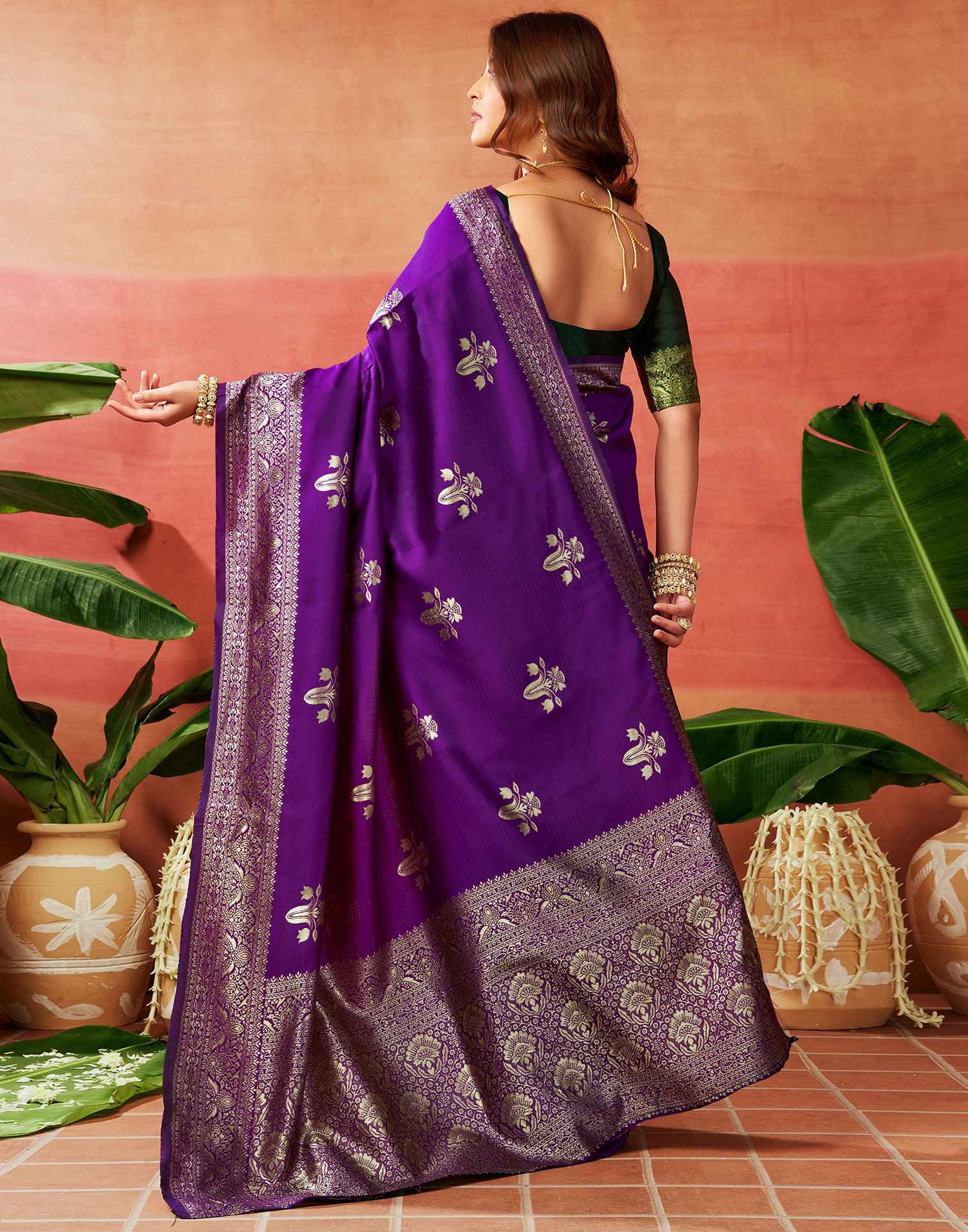 Dark Purple Silk Woven Banarasi Saree