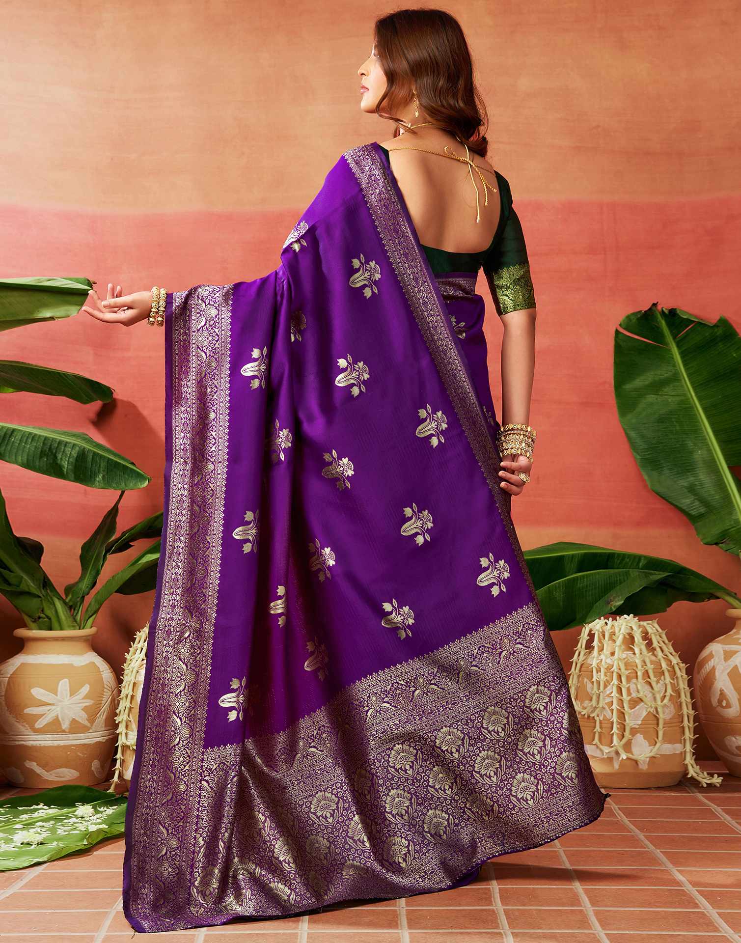 Dark Purple Silk Woven Banarasi Saree