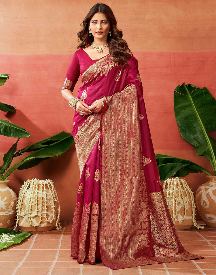 Dark Pink Silk Woven Kanjivaram Saree