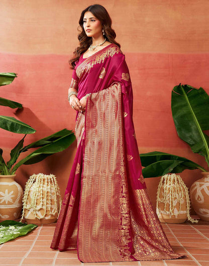 Dark Pink Silk Woven Banarasi Saree