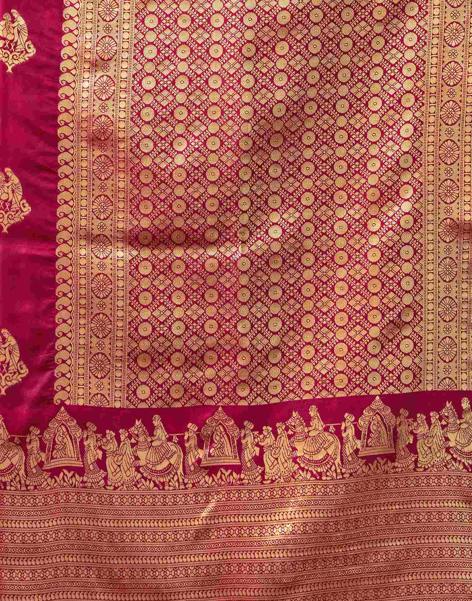 Dark Pink Silk Woven Banarasi Saree
