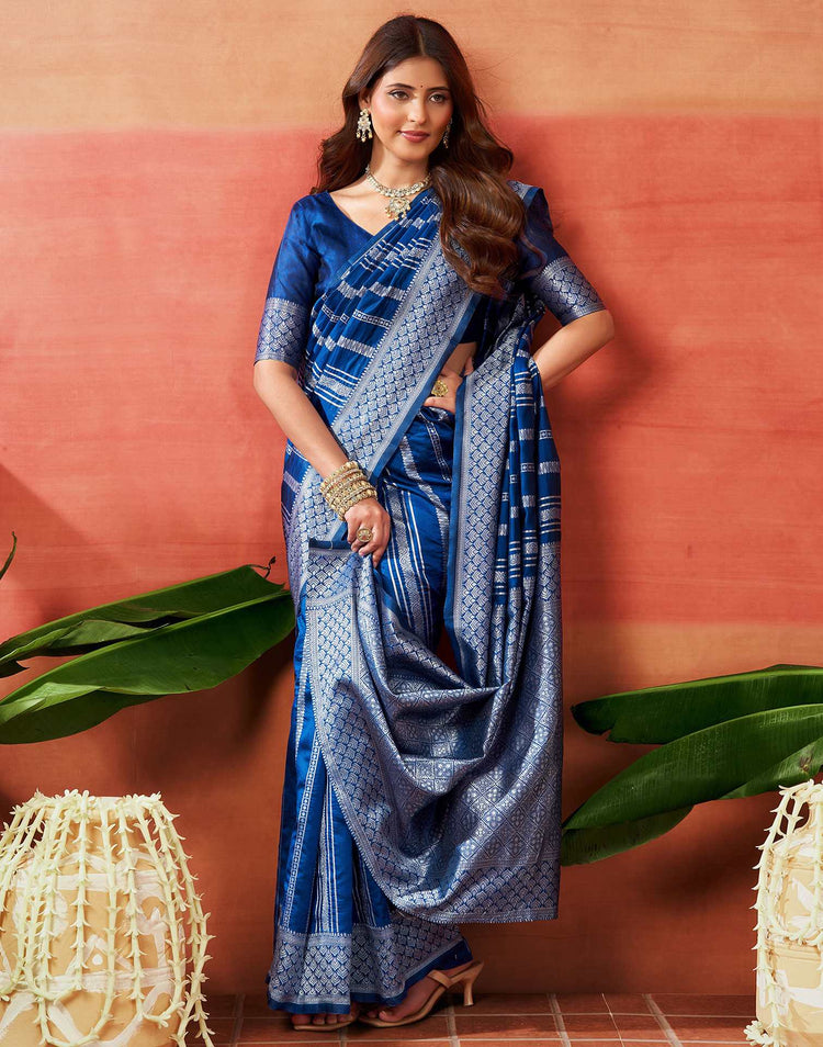 Blue Silk Woven Banarasi Saree