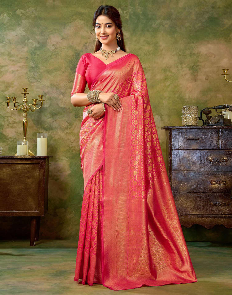 Rani Pink Silk Woven Banarasi Saree
