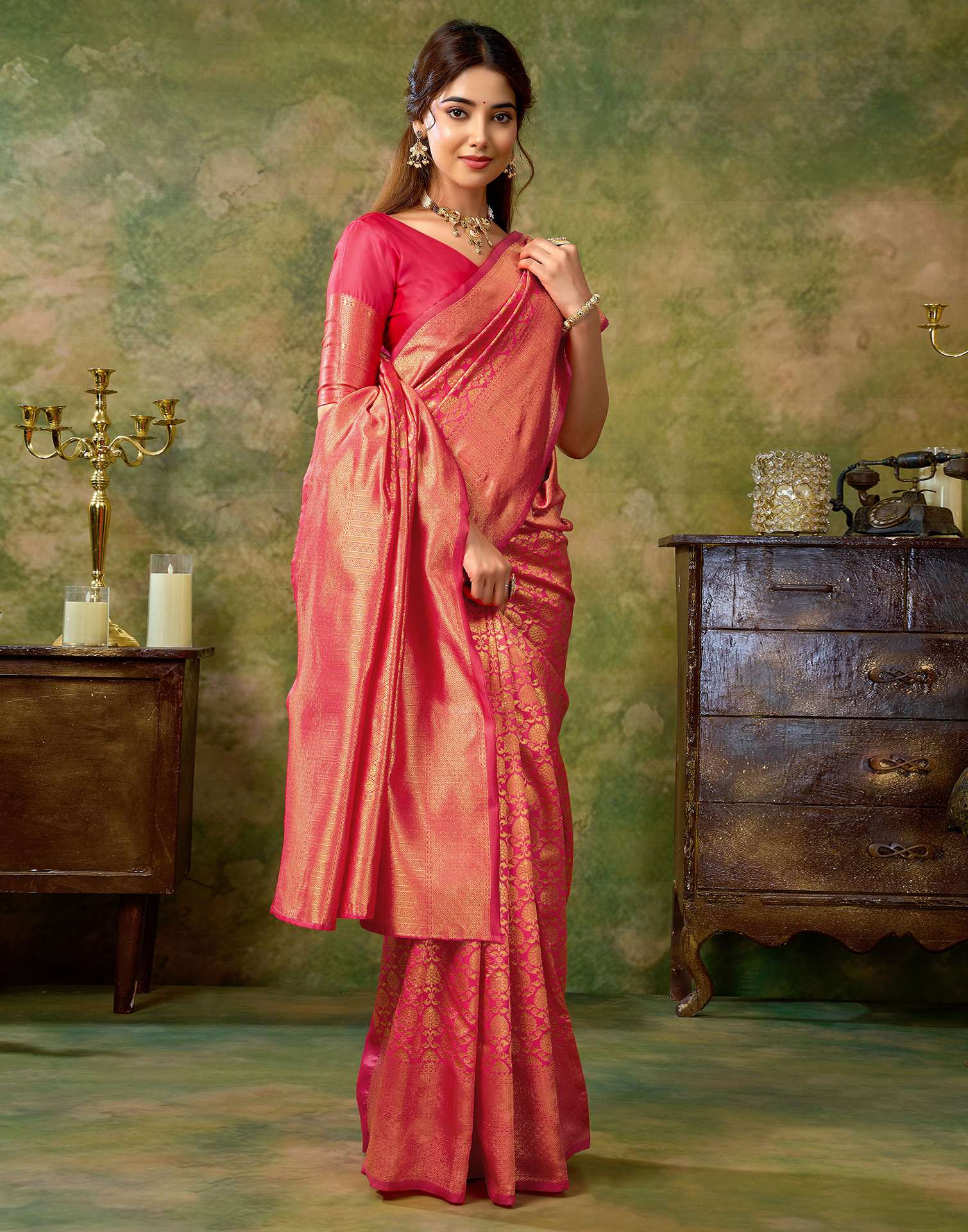 Rani Pink Silk Woven Banarasi Saree