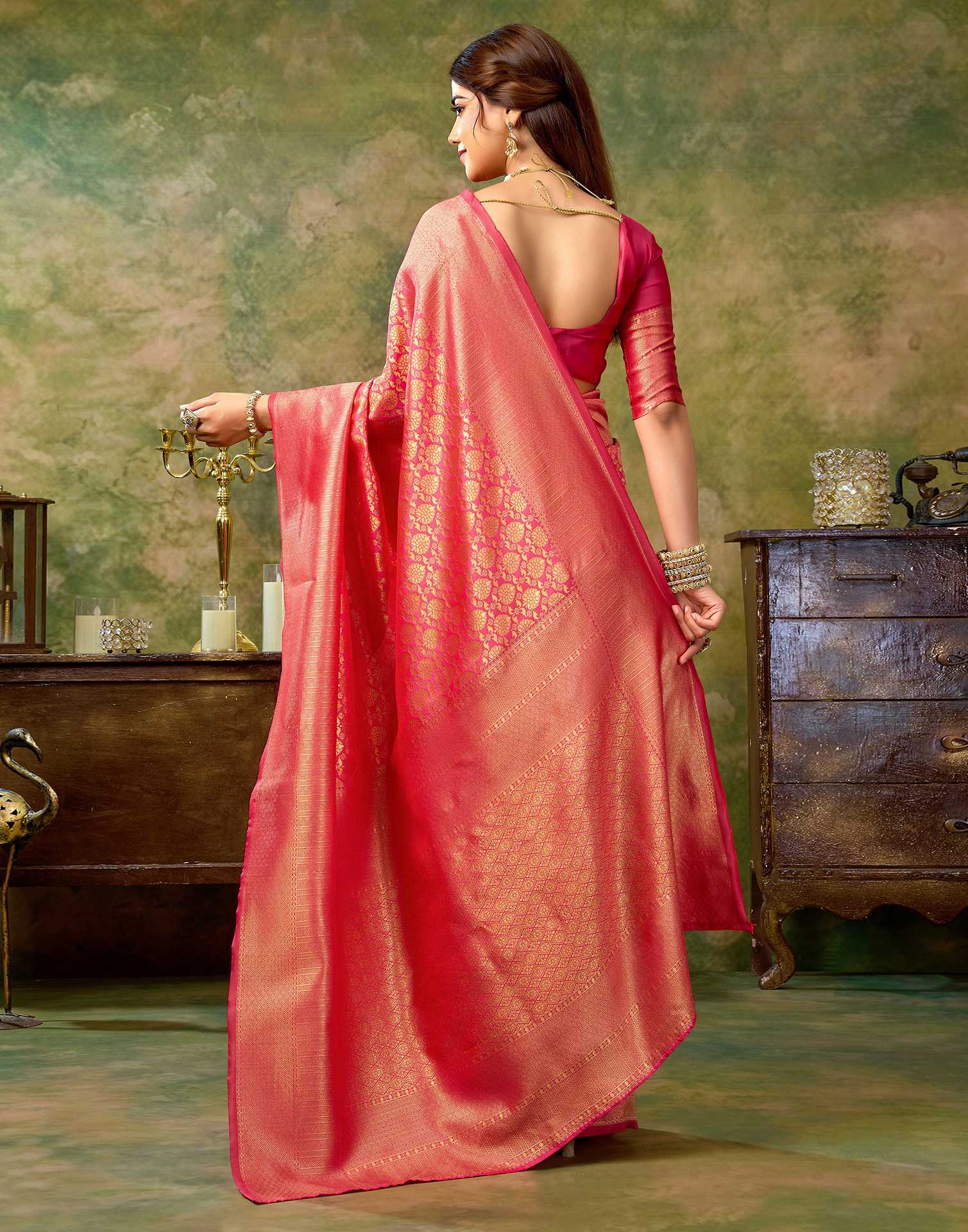 Rani Pink Silk Woven Banarasi Saree