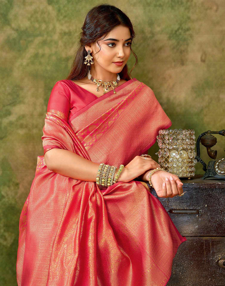Rani Pink Silk Woven Banarasi Saree