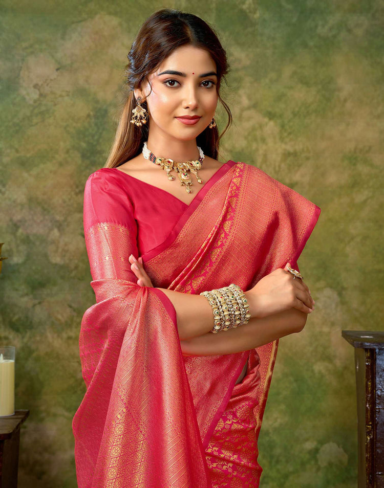 Rani Pink Silk Woven Banarasi Saree