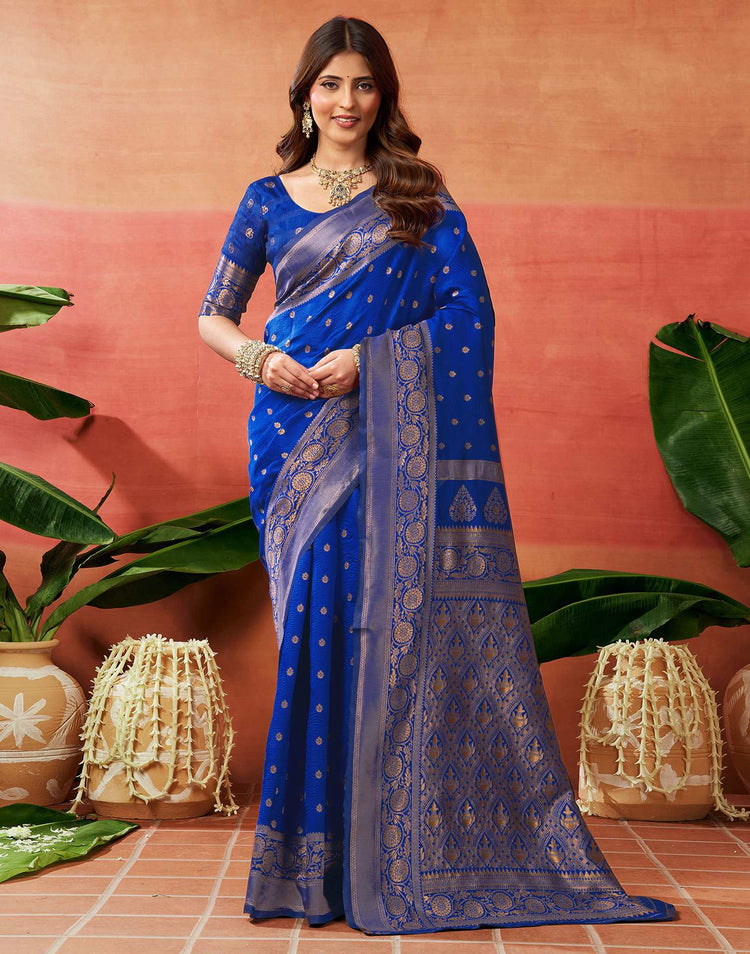 Dark Blue Silk Woven Banarasi Saree