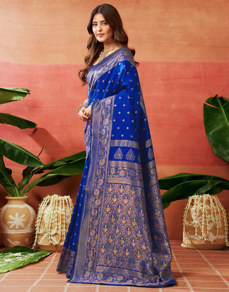 Dark Blue Silk Woven Banarasi Saree
