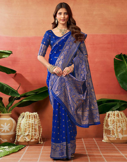 Dark Blue Silk Woven Banarasi Saree