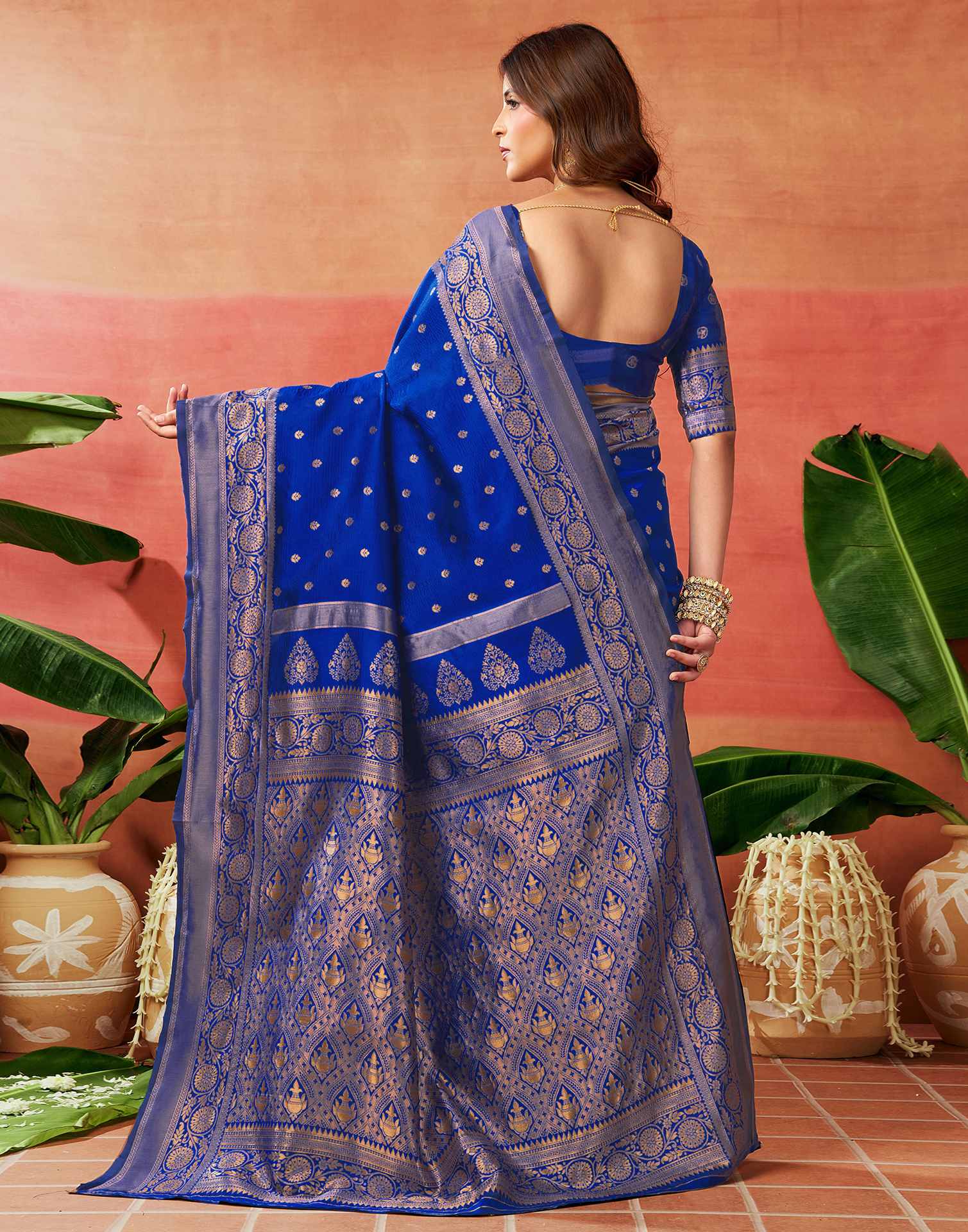 Dark Blue Silk Woven Banarasi Saree
