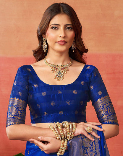 Dark Blue Silk Woven Banarasi Saree