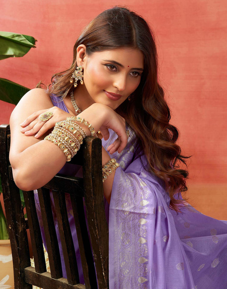 Lavender Silk Woven Banarasi Saree