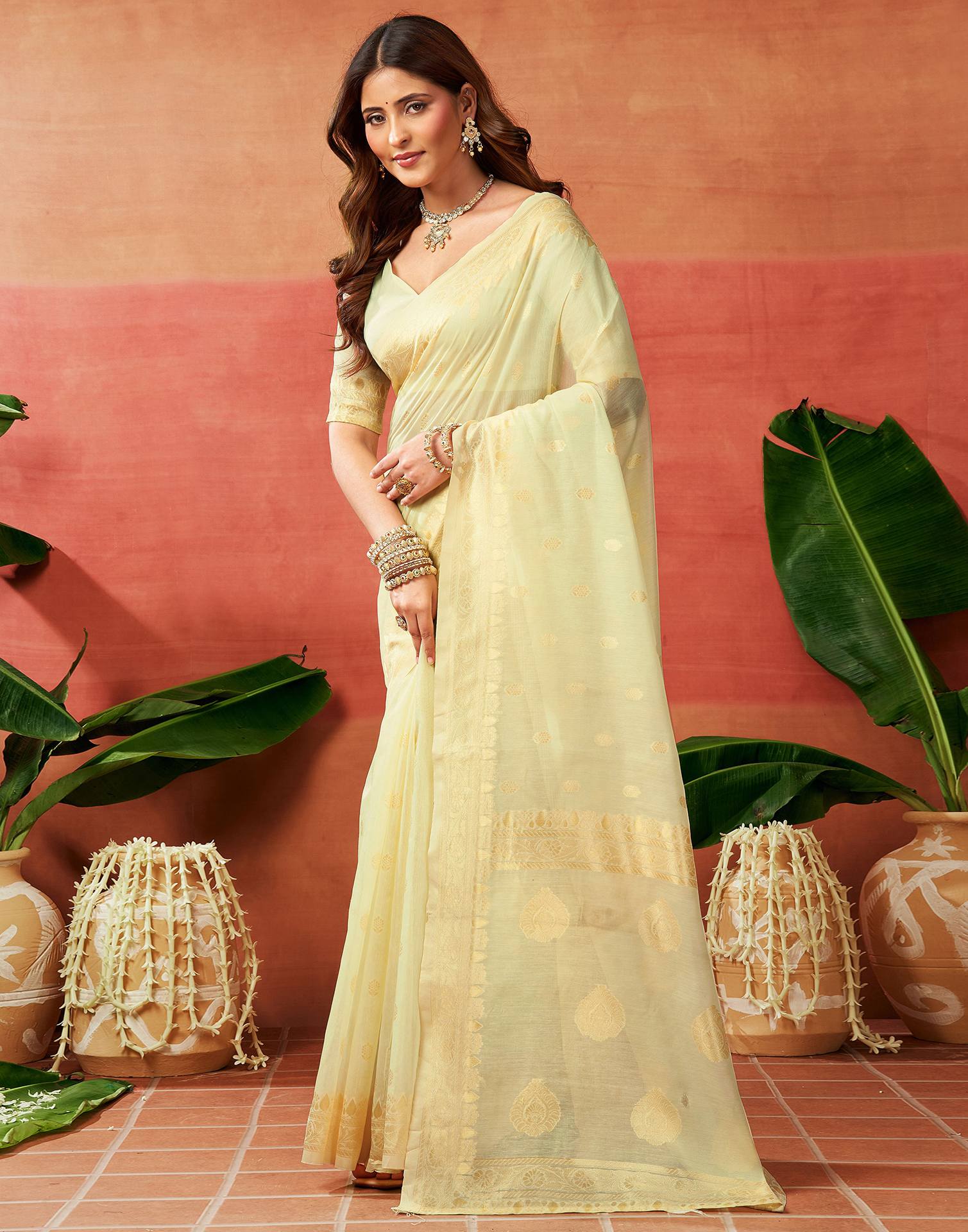 Off White Silk Woven Banarasi Saree
