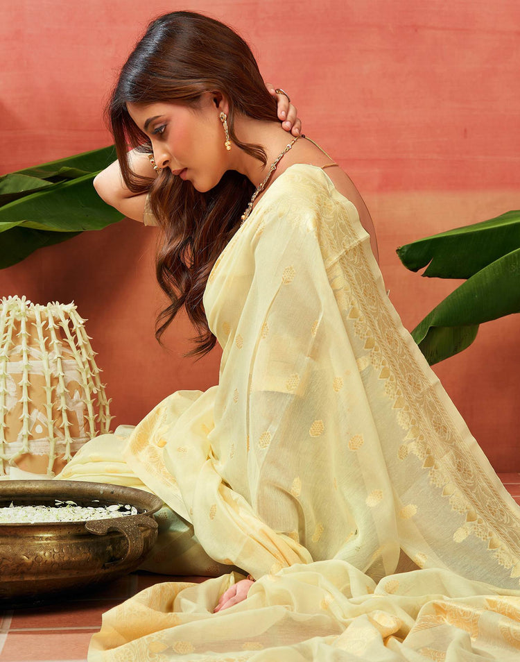Off White Silk Woven Banarasi Saree