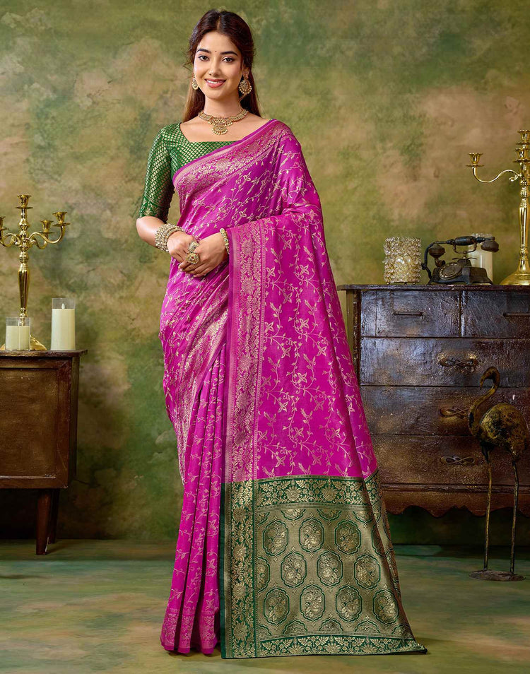 Magenta Silk Woven Banarasi Saree