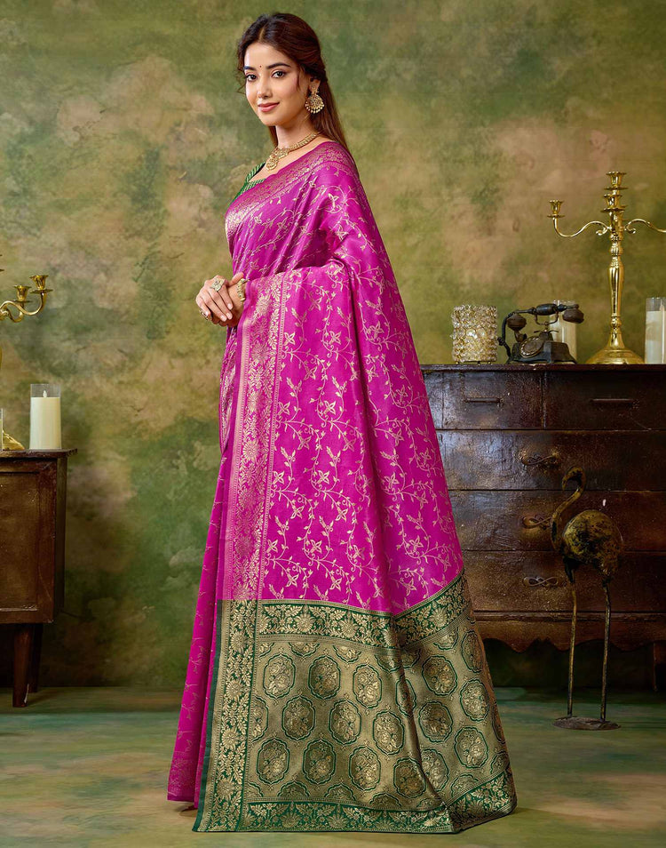 Magenta Silk Woven Banarasi Saree