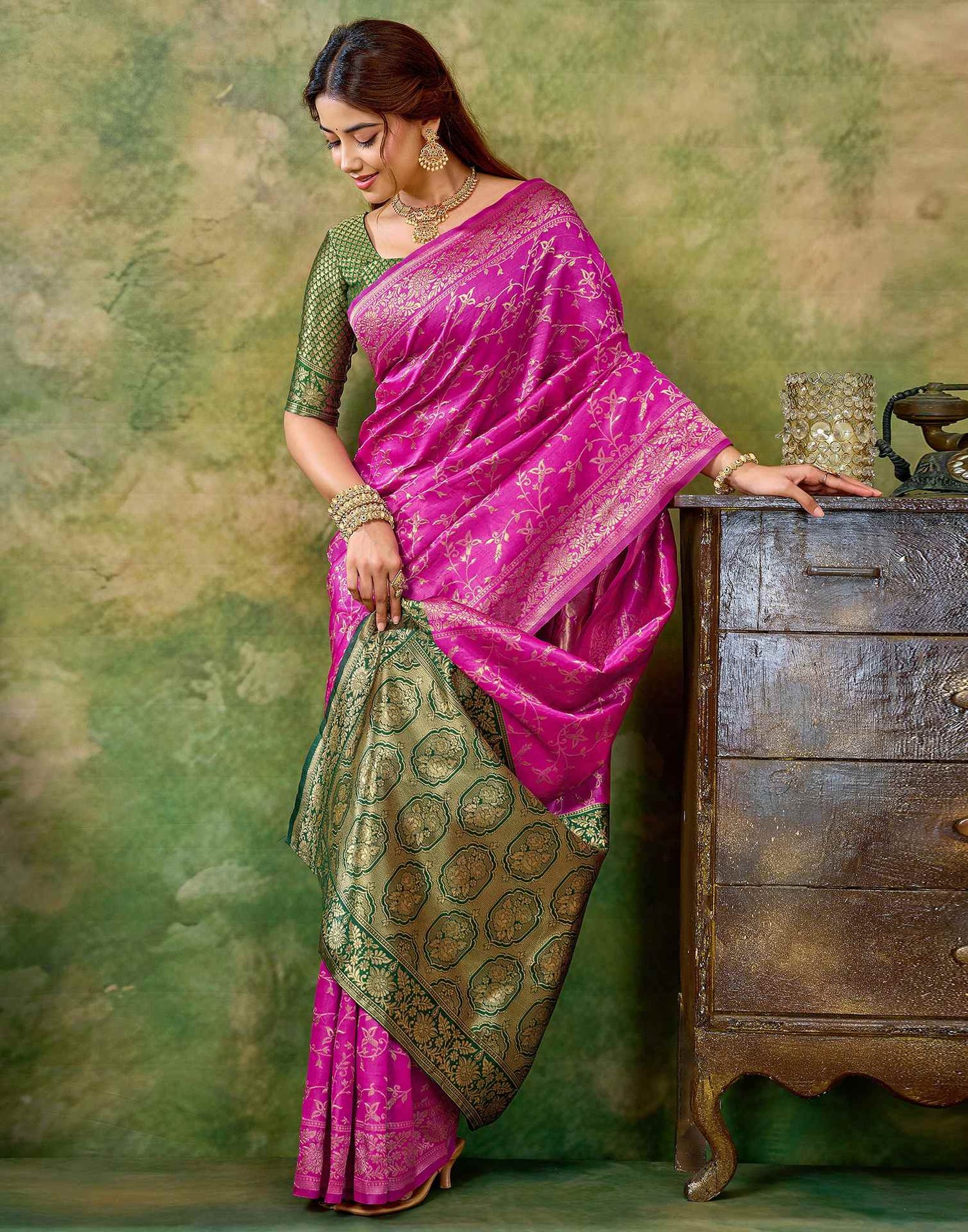 Magenta Silk Woven Banarasi Saree