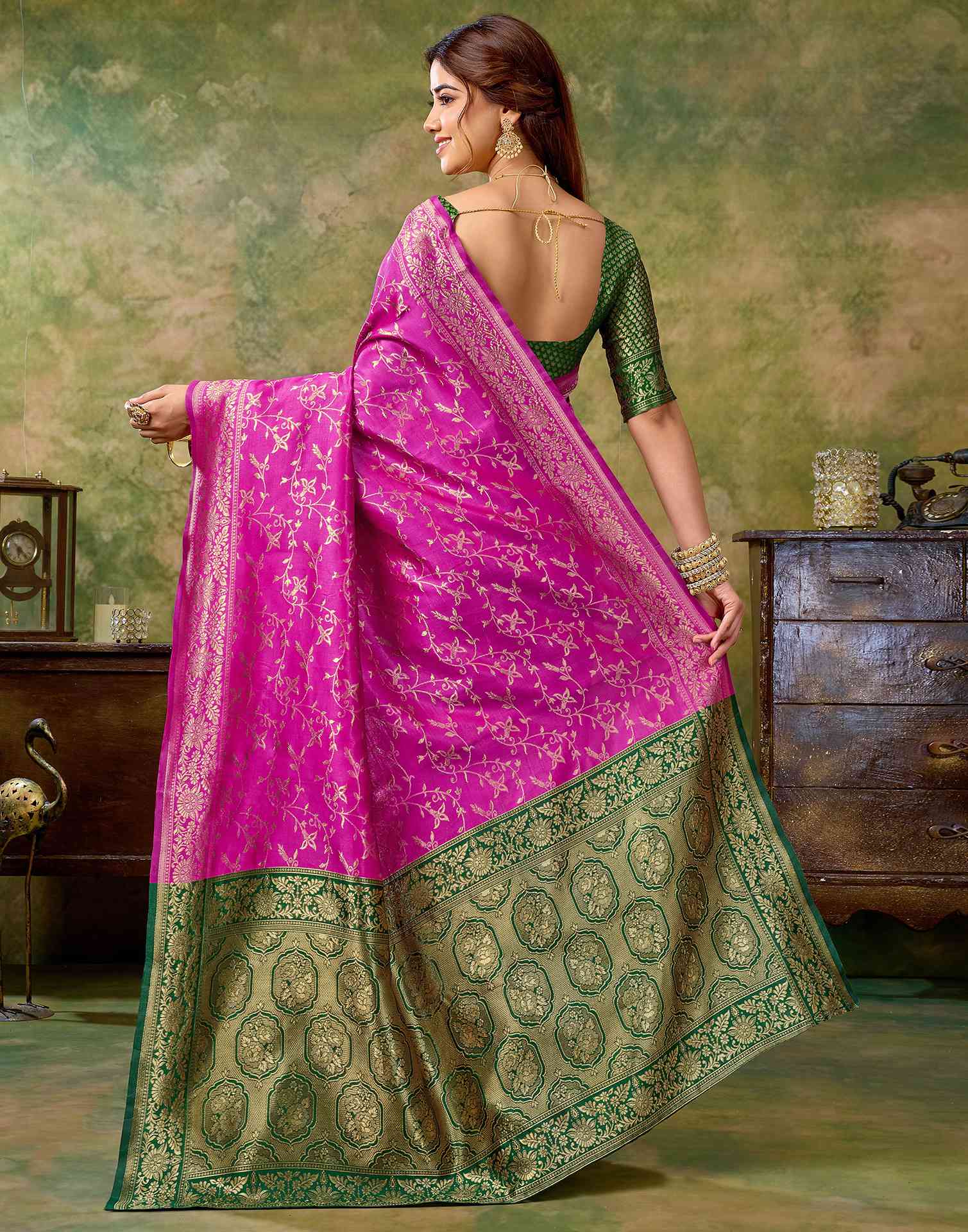 Magenta Silk Woven Banarasi Saree