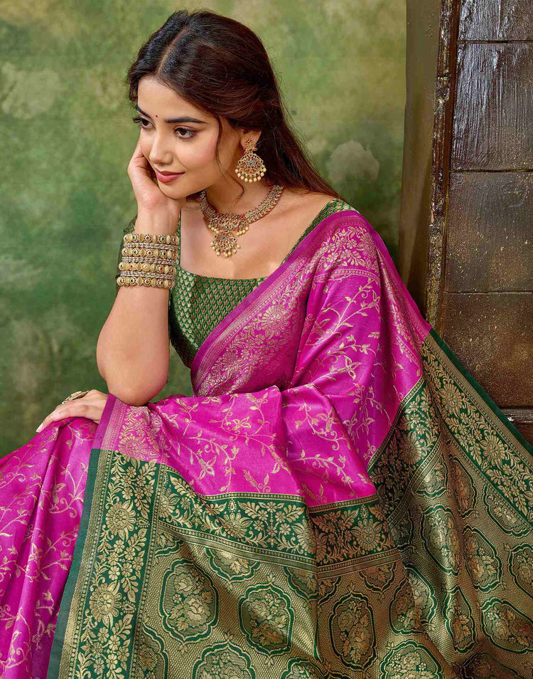 Magenta Silk Woven Banarasi Saree