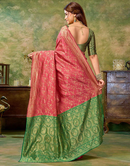 Coral Pink Silk Woven Banarasi Saree