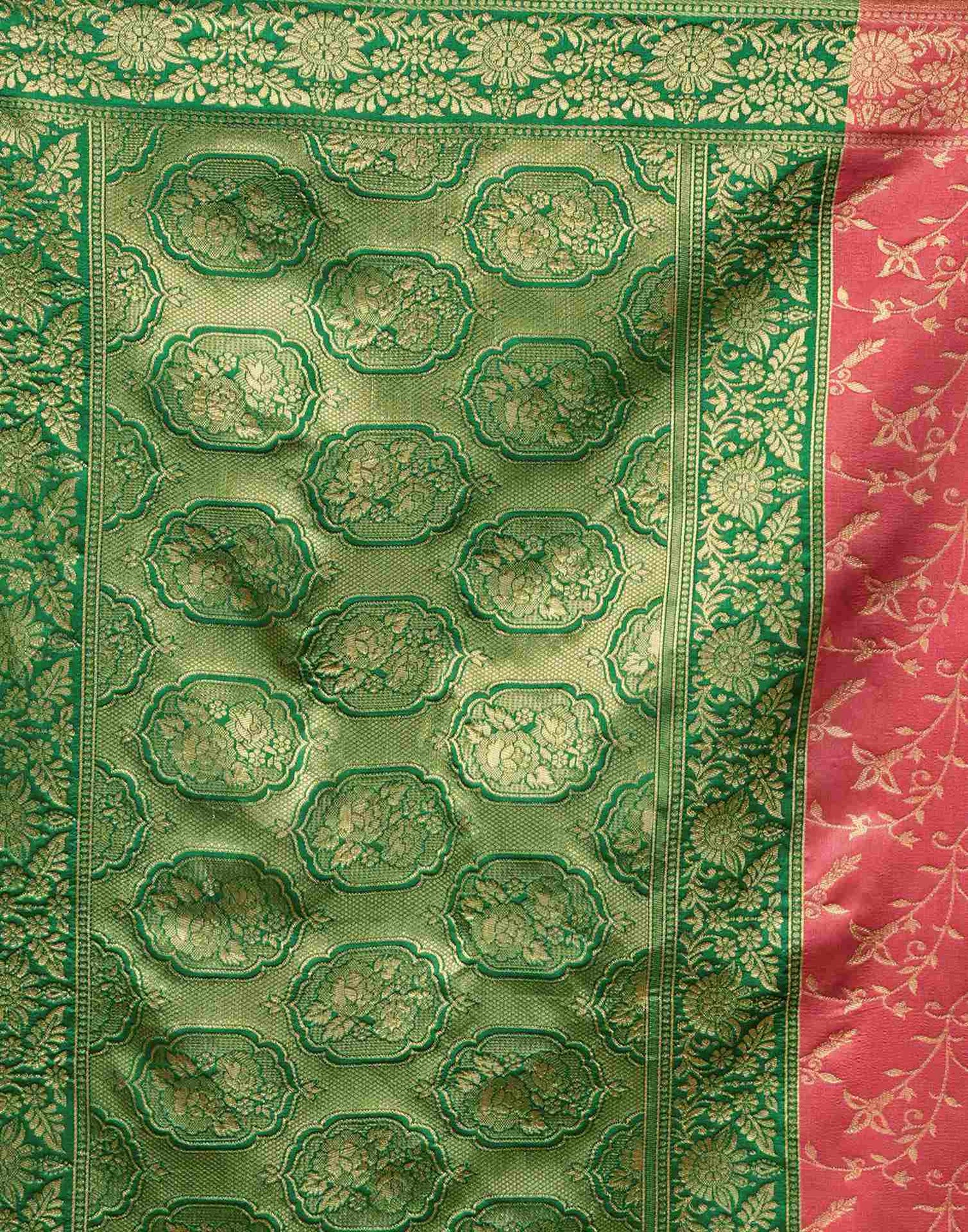 Coral Pink Silk Woven Banarasi Saree